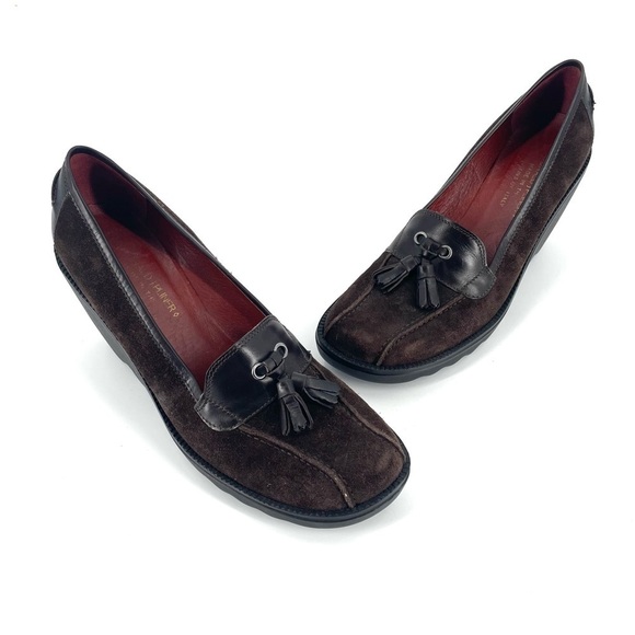Donald J Pliner Baco Wedge Pumps Brown Suede High Heels Shoes Italy - Picture 1 of 9